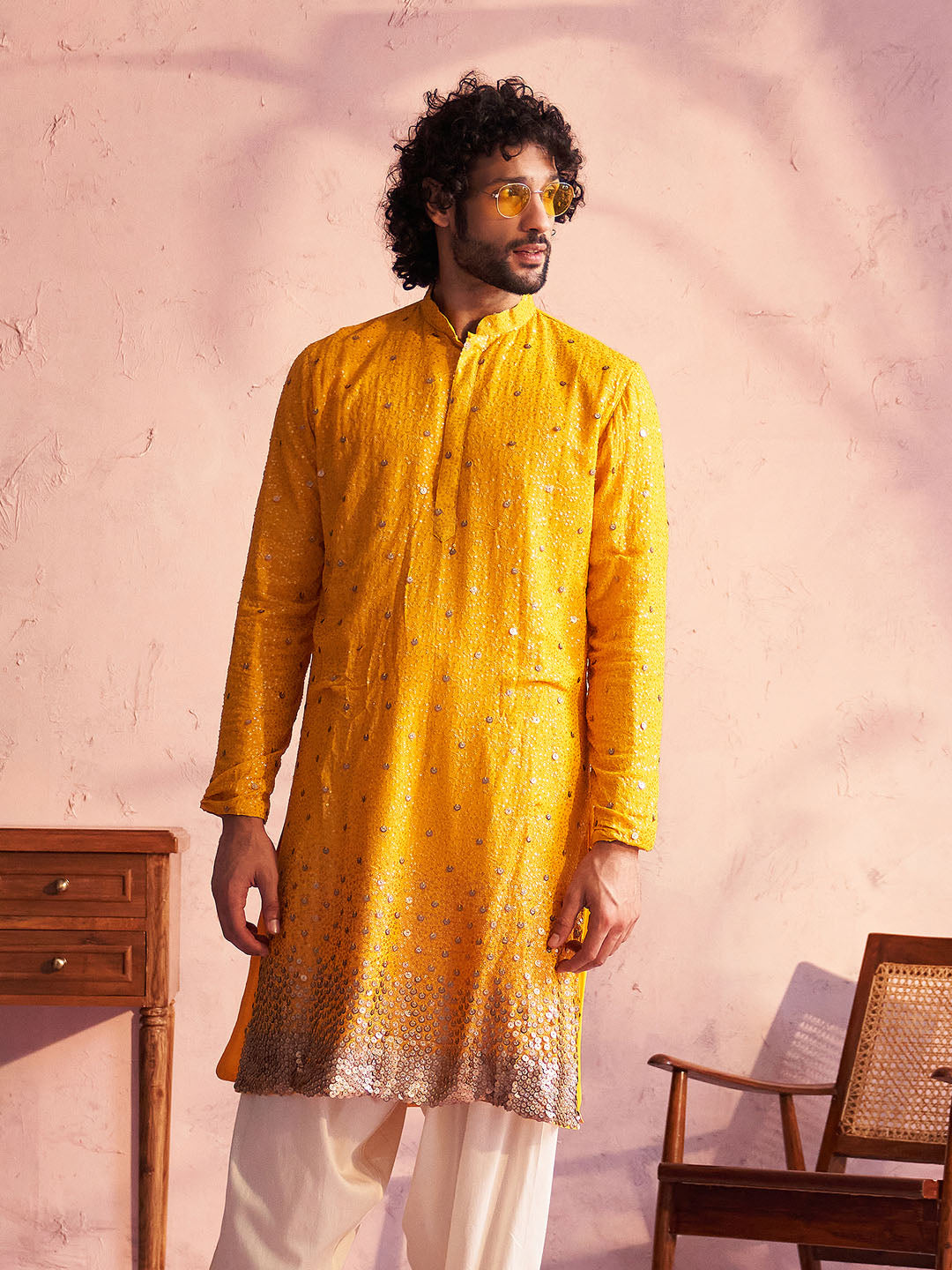 Men's Yellow Georgette Kurta