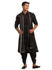 Men's Black Georgette Kurta and Dhoti Pant, Dupatta