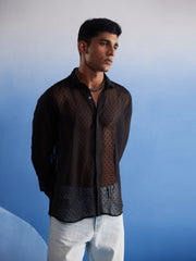 Men's Black Georgette Ethnic Shirt