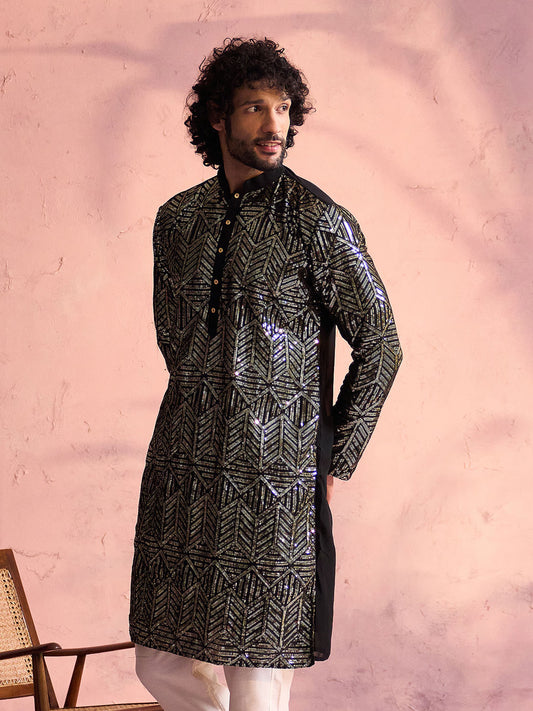 Men's Black Georgette Kurta