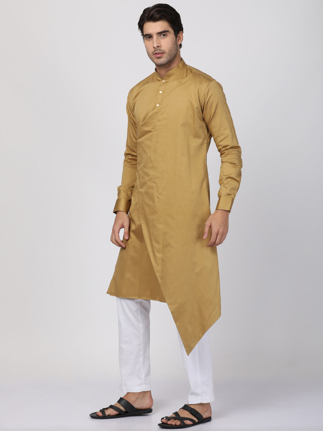 Men Beige Cotton Cotton Satin Kurta