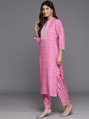 Women Pink Floral Printed Kurta Paired With Bottom & Dupatta