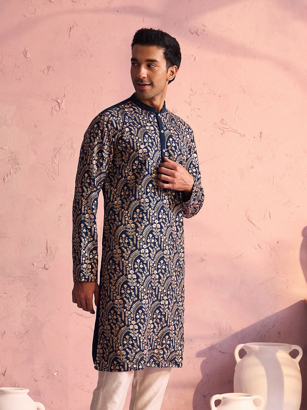 Men's Turquoise Green Georgette Kurta