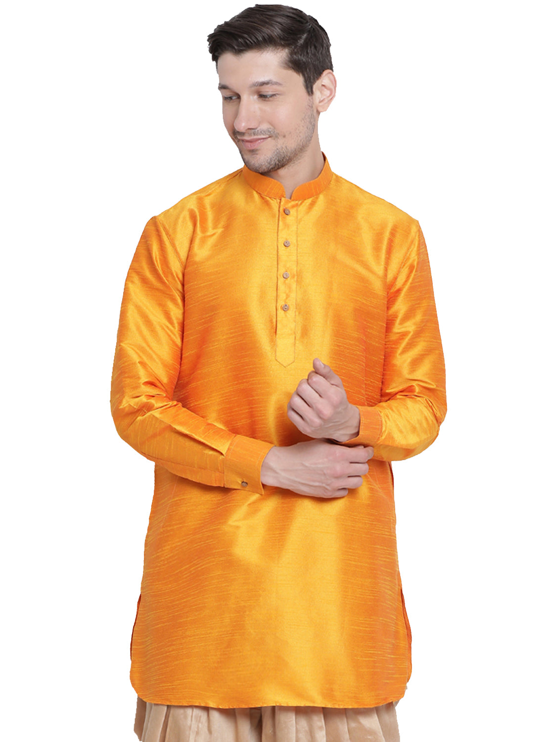 Men's Orange Silk Blend Kurta