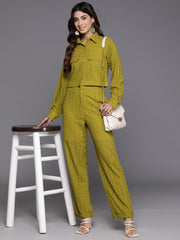 Women Olive Green Schiffli Co-Ord Set