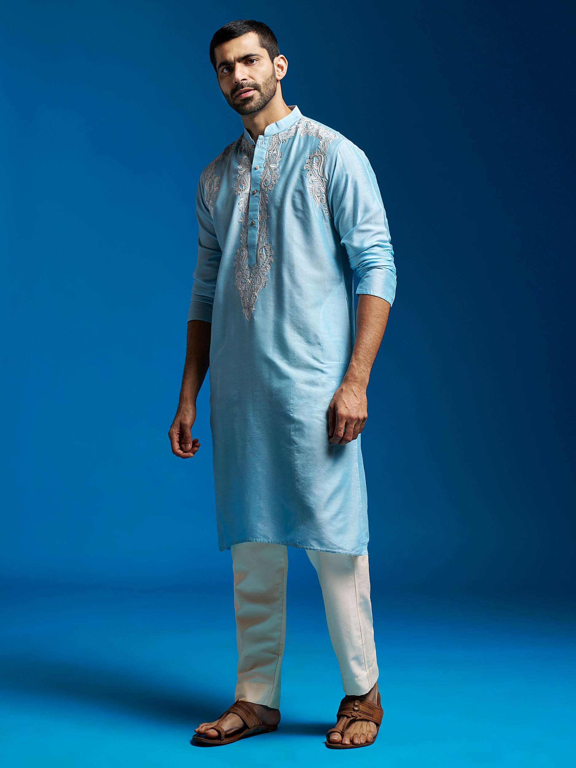 Men's Aqua Viscose Kurta And Pyjama Set.