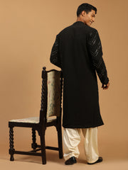 Men's Black And Cream Georgette Kurta and Patiala Set