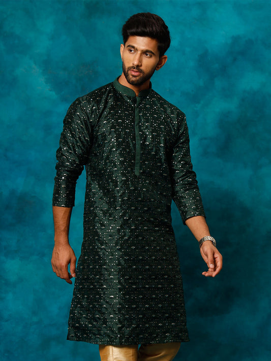 Men's Green Silk Blend Kurta