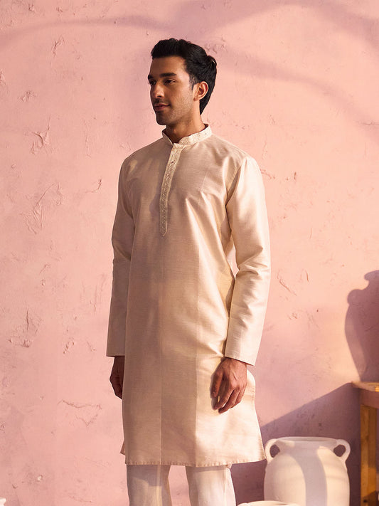 Men's Beige Silk Blend Kurta