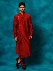 Men's Maroon Viscose Blend Kurta