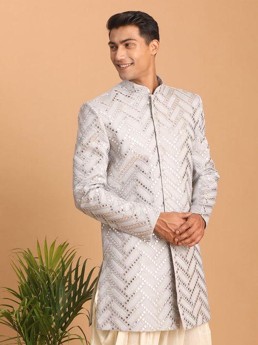 Men's Aqua Silk Blend Sherwani Only Top