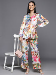 Women Multi Colour Abstract Printed Top Paired With Tonal Printed Bottom