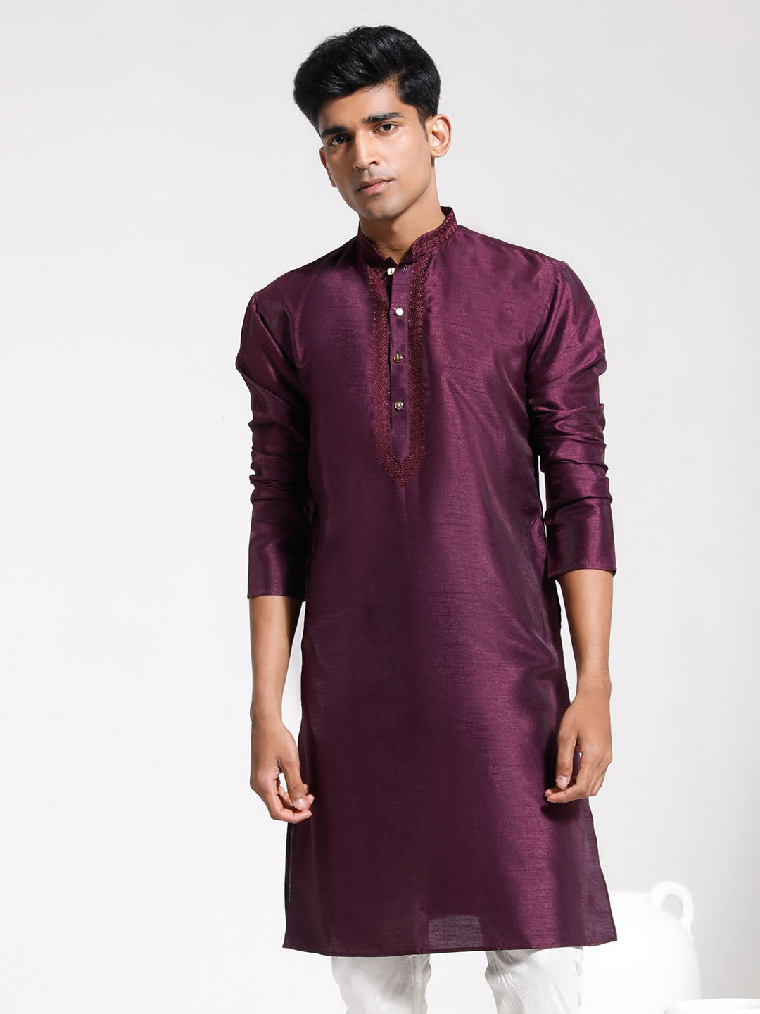 Men's Wine Dupion Silk Kurta