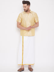 Men's Gold Silk Blend Ethnic Shirt