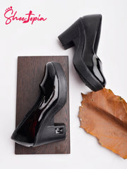 Shoetopia Solid Black Pumps For Women & Girls