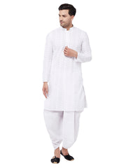 Men's White Pure Cotton Kurta And Dhoti Set