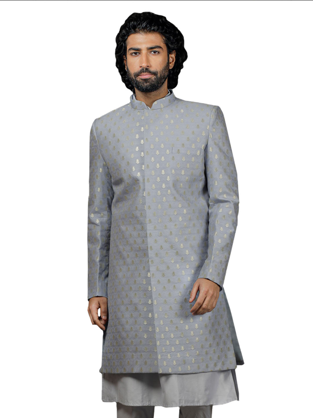 Men's Aqua Silk Blend Sherwani Only Top