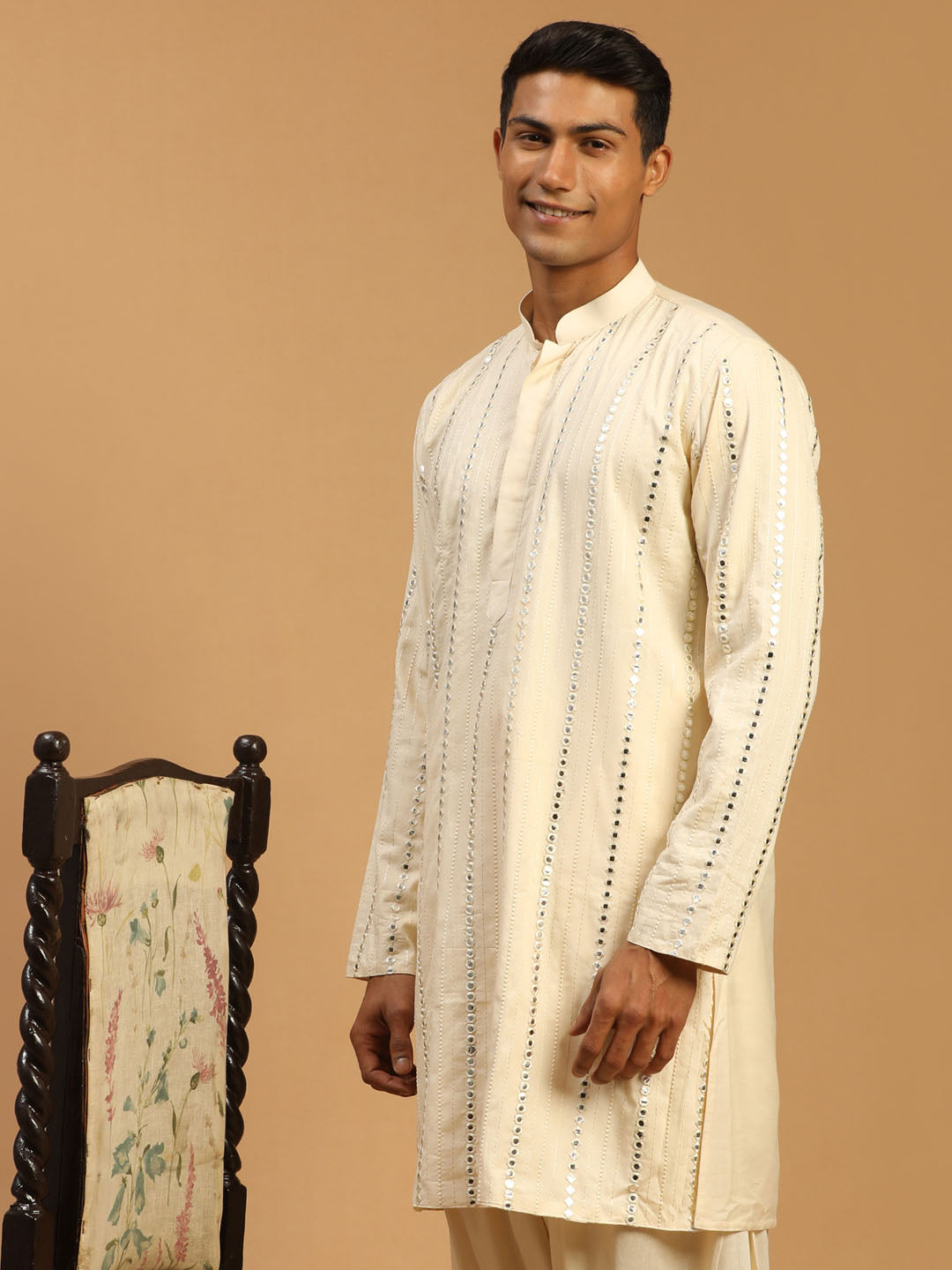 Men's Cream Viscose Kurta