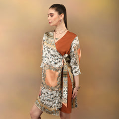 Duo Toned Wrap Dress Peach And Rust