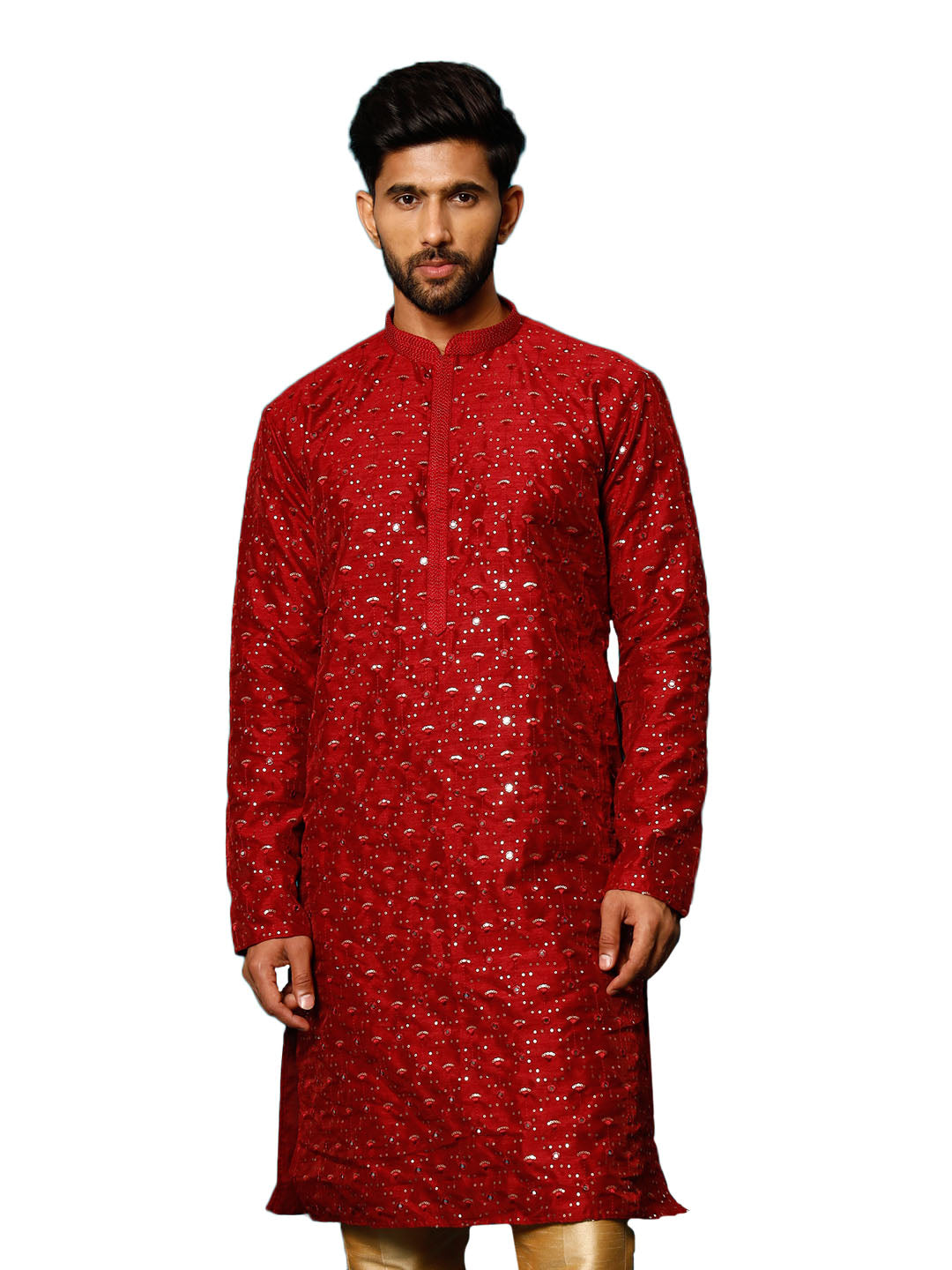 Men's Maroon Silk Blend Kurta