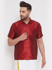 Men's Maroon Silk Blend Ethnic Shirt