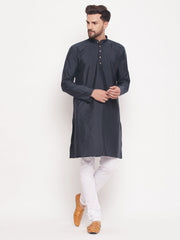 Men Navy Blue Silk Blend Kurta