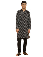 Men's Black Cotton Kurta And Pyjama Set