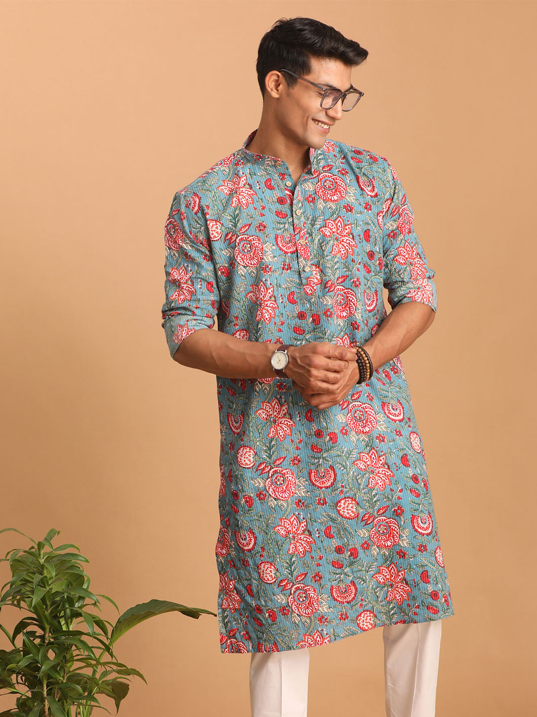 Men's Aqua Cotton Kurta