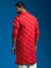 Men's Red Chinon Kurta