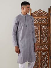 Men's Grey Cotton Kurta