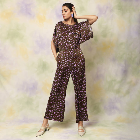 Animal Print Boat Neck Jumpsuit