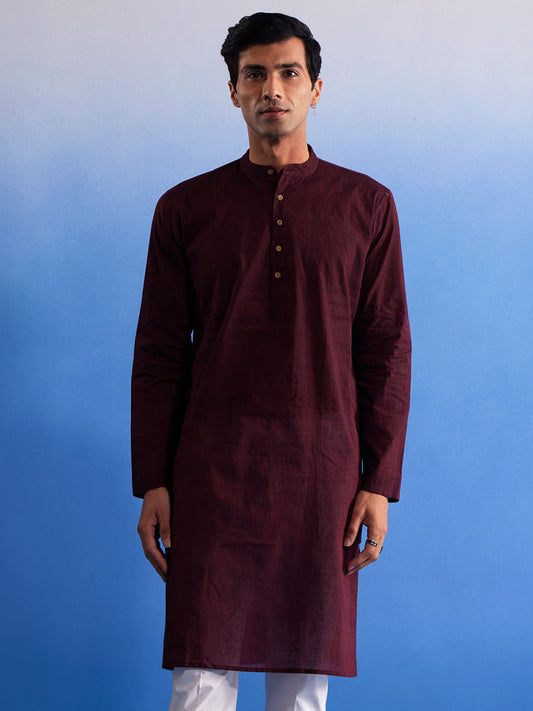 Men's Maroon Pure Cotton Kurta