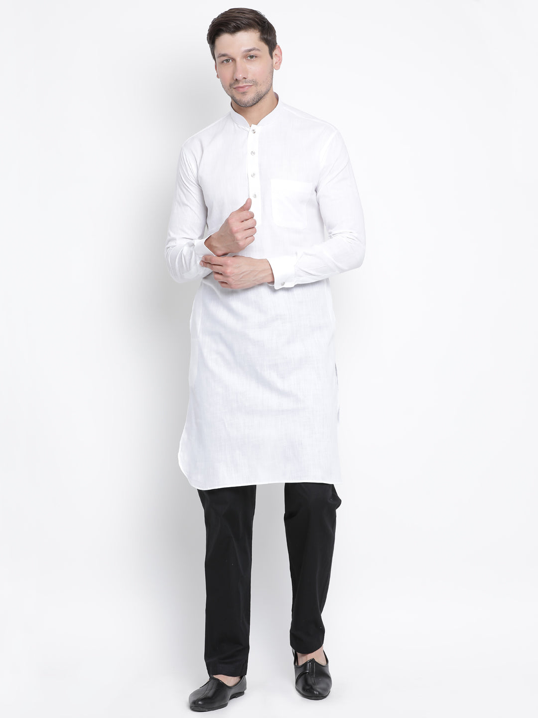 Men's White Cotton Linen Blend Kurta