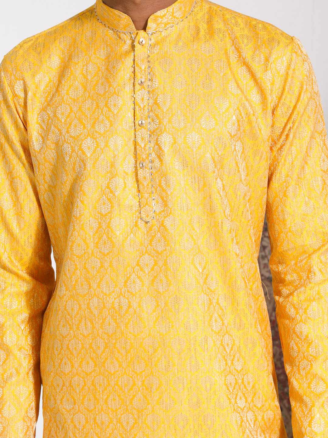 Men's Yellow Silk Blend Kurta And Pyjama Set