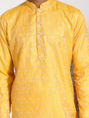 Men's Yellow Silk Blend Kurta And Pyjama Set