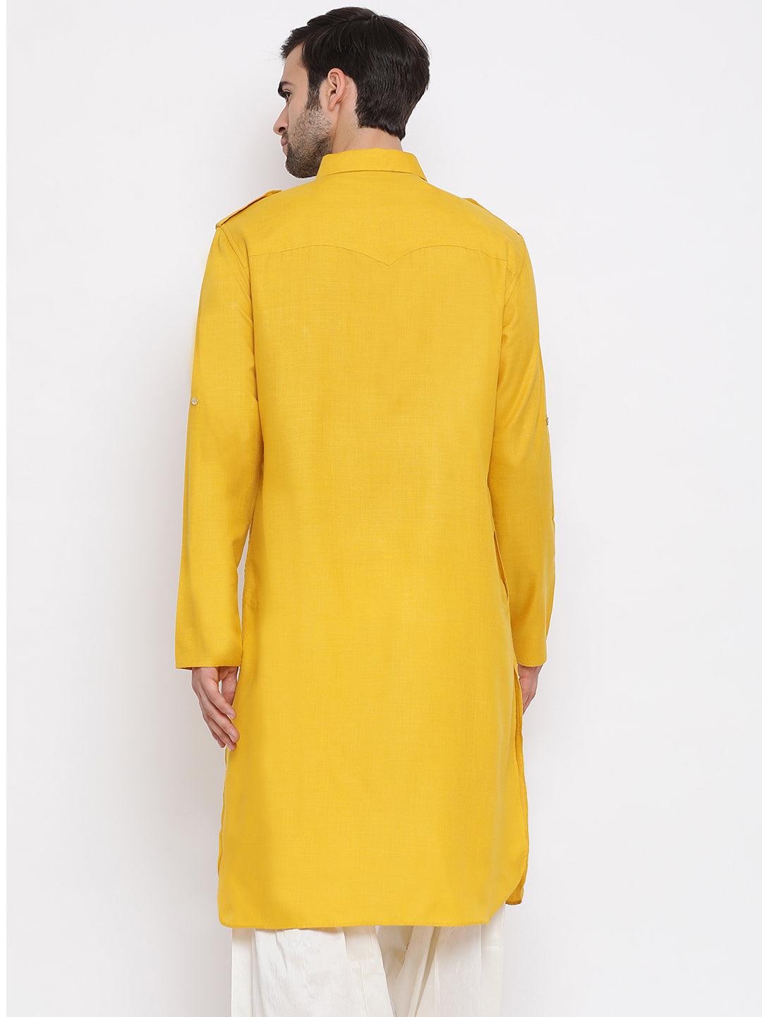 Men's Mustard Cotton Blend Pathani Kurta