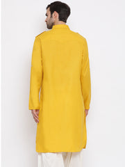 Men's Mustard Cotton Blend Pathani Kurta