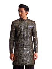 Men's Black Georgette Sherwani Only Top