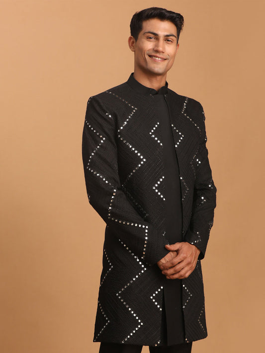 Men's Black Viscose Sherwani Only Top