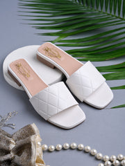 Shoetopia Stylish Embellished White Flats For Women