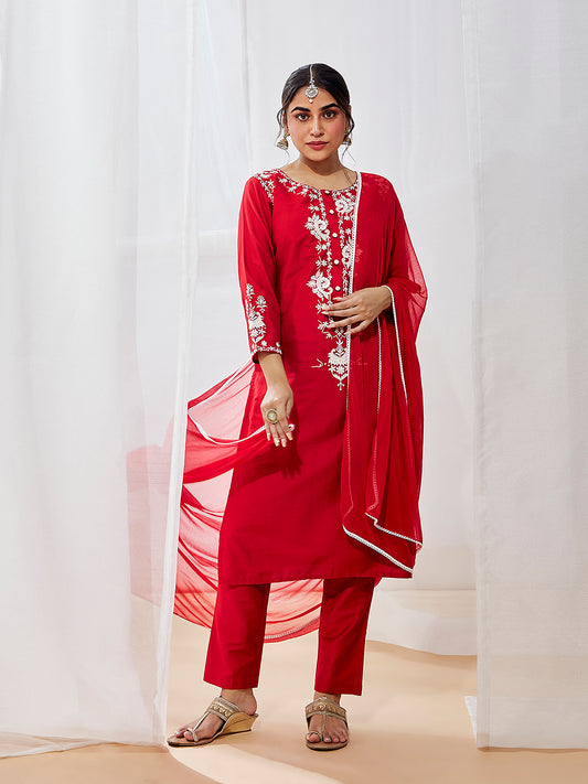 Women's Red Kurta Set