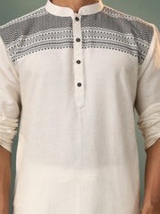 Men's Cream And Black Cotton Kurta