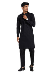 Men's Black Cotton Kurta Pyjama Set