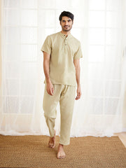 Men's Beige Cotton Kurta Pyjama Set