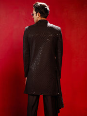 Men's Black Silk Blend Sherwani Only Top