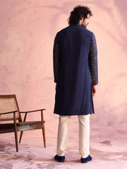 Men's Navy blue And Cream Georgette Kurta Pyjama Set