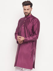 Men Purple Silk Blend Kurta