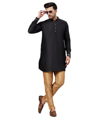 Men's Black And Rose Gold Cotton Blend Kurta Pyjama Set