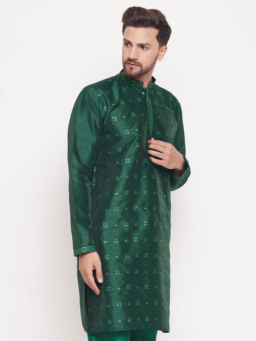 Men Green Silk Blend Kurta