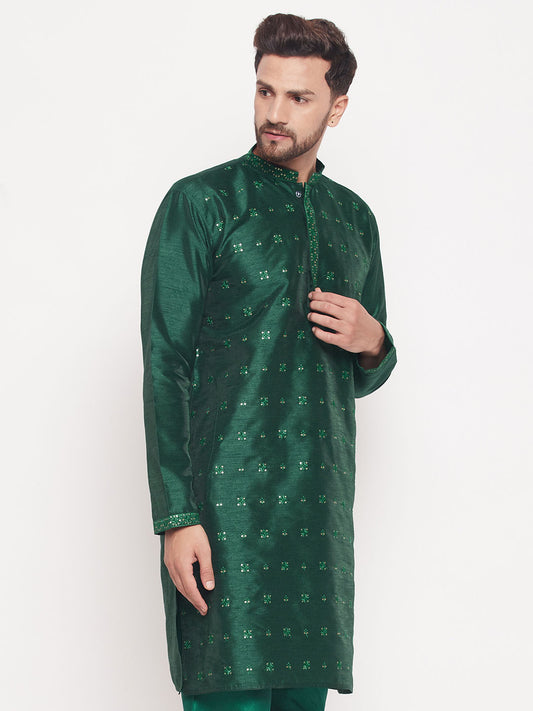 Men Green Silk Blend Kurta